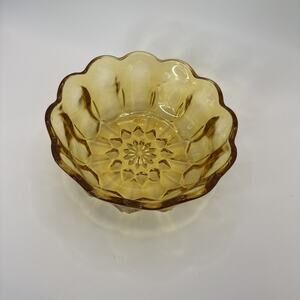 Vintage Amber‎ Glass Candy Nut Bowl Thumbprint Design with Scalloped Rim